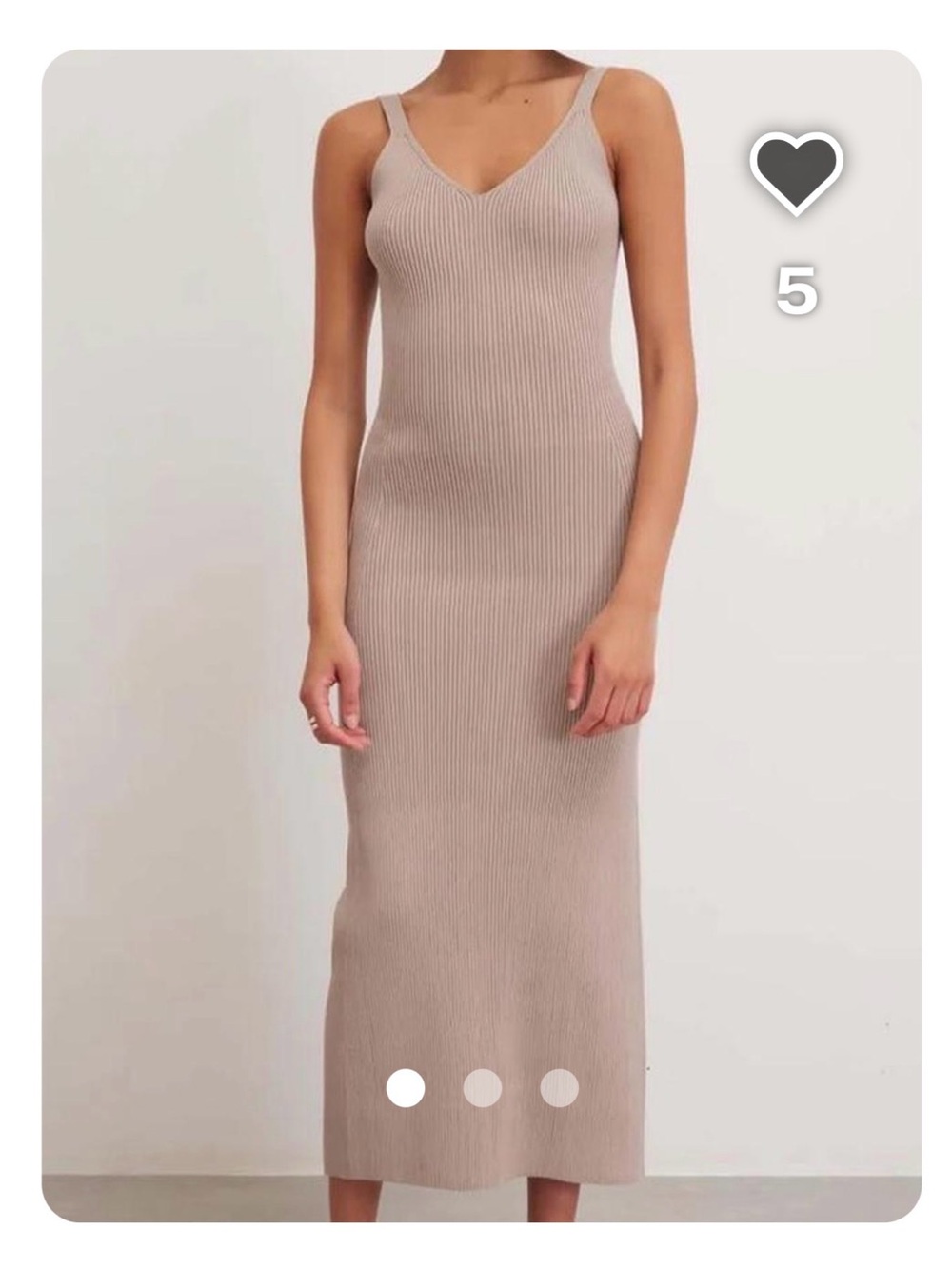 Zara Ribbed V-Neck Midi Dress - Taupe